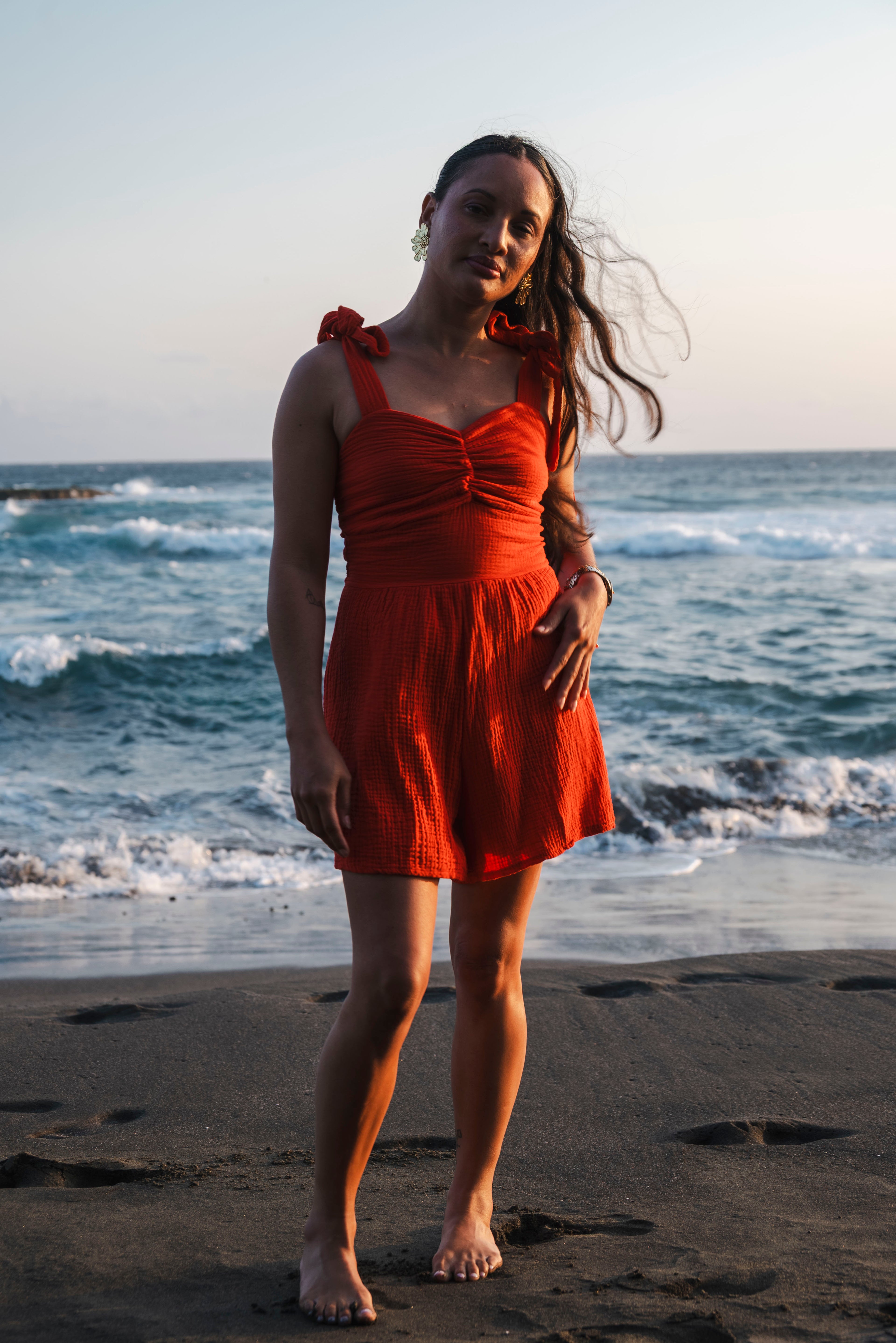 Combishort gaze de coton rouge MIAMI