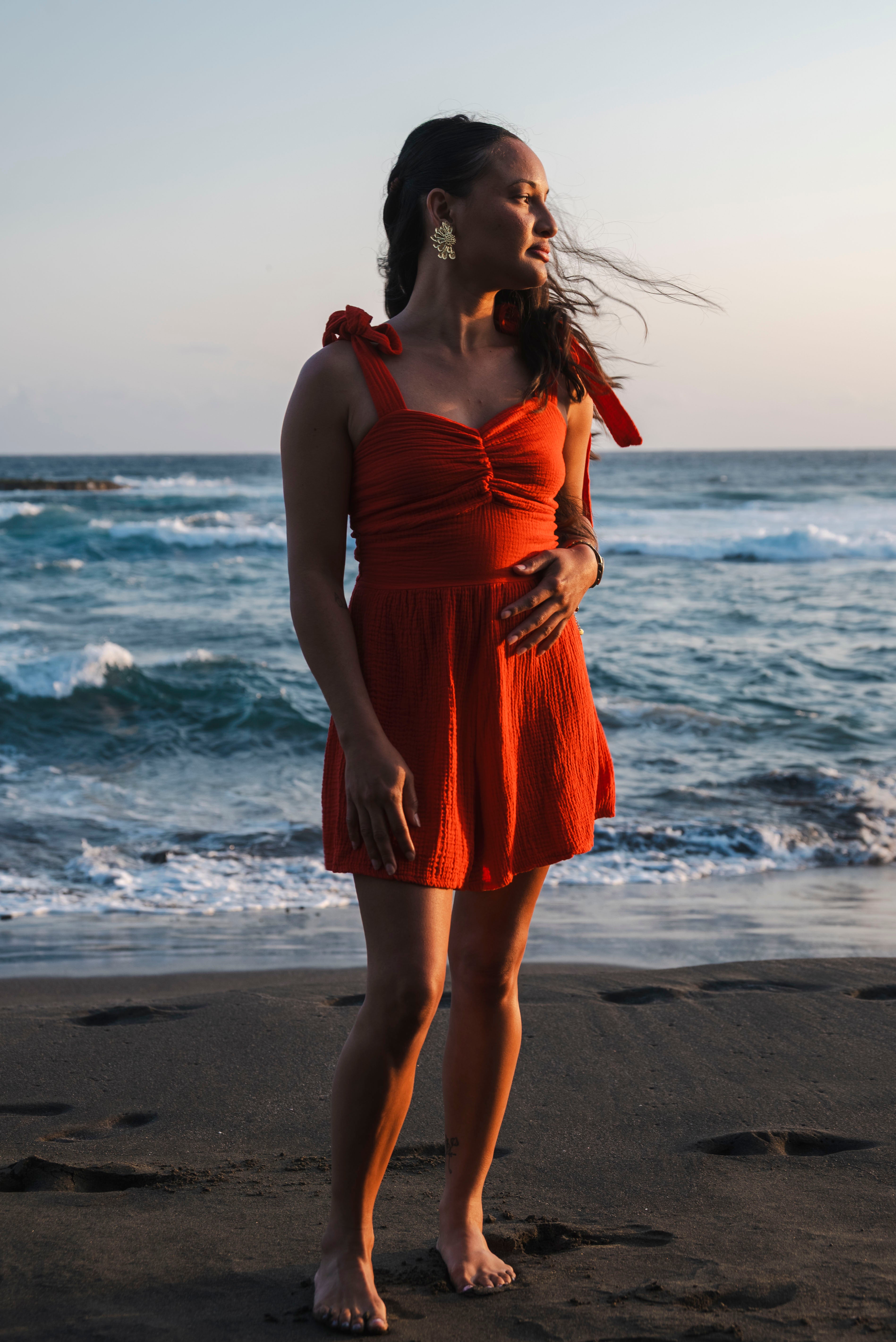 Combishort gaze de coton rouge MIAMI