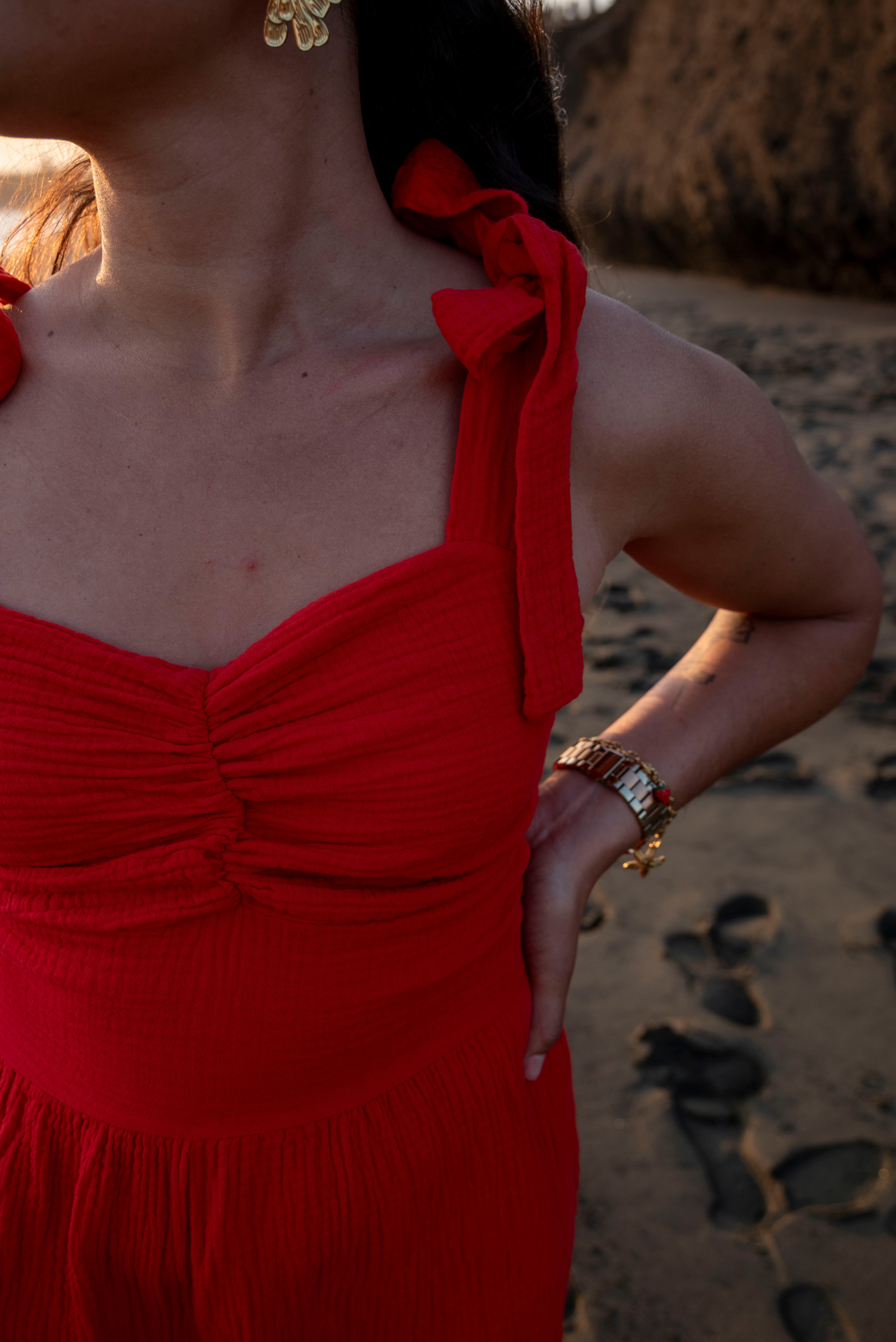 Combishort gaze de coton rouge MIAMI