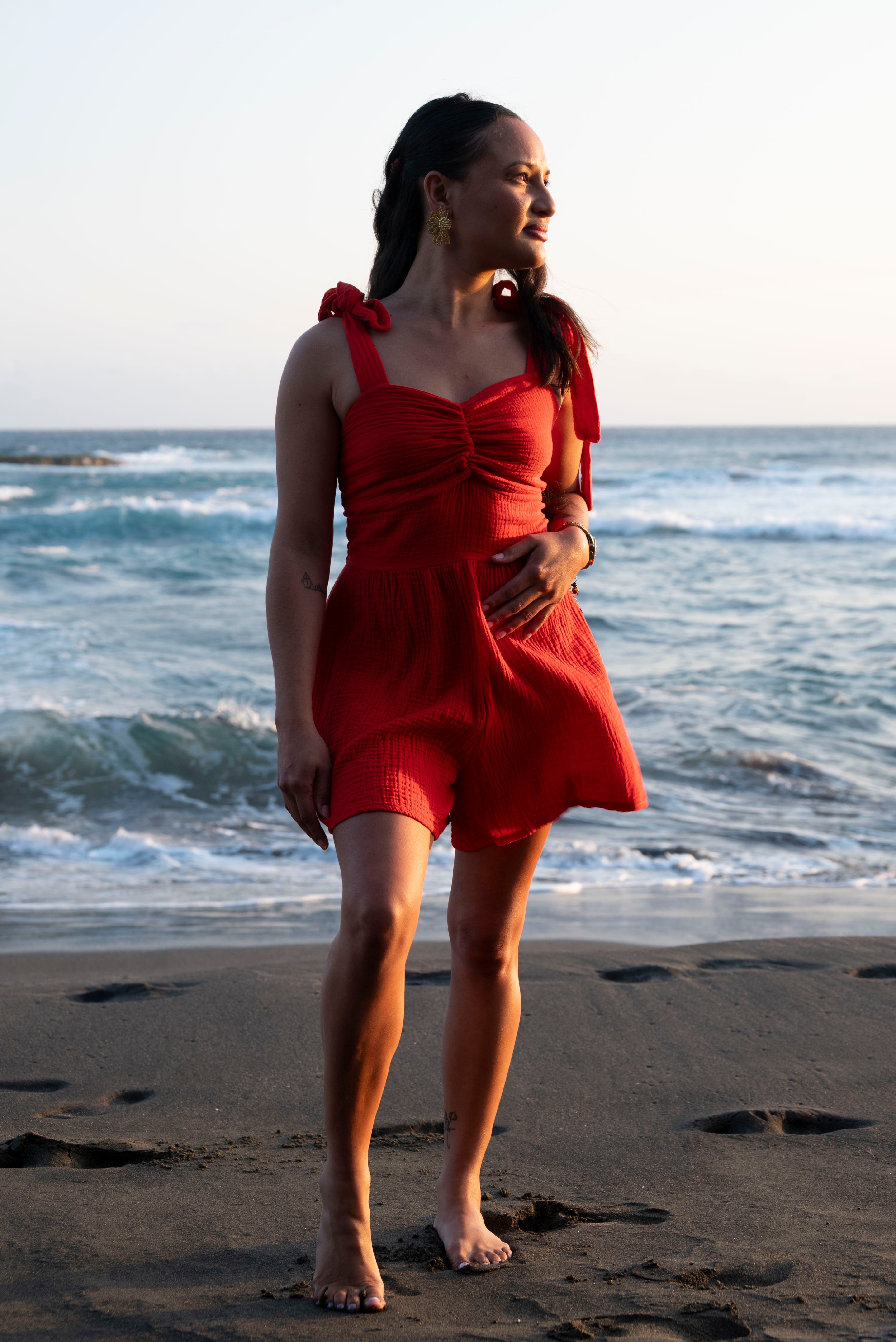 Combishort gaze de coton rouge MIAMI
