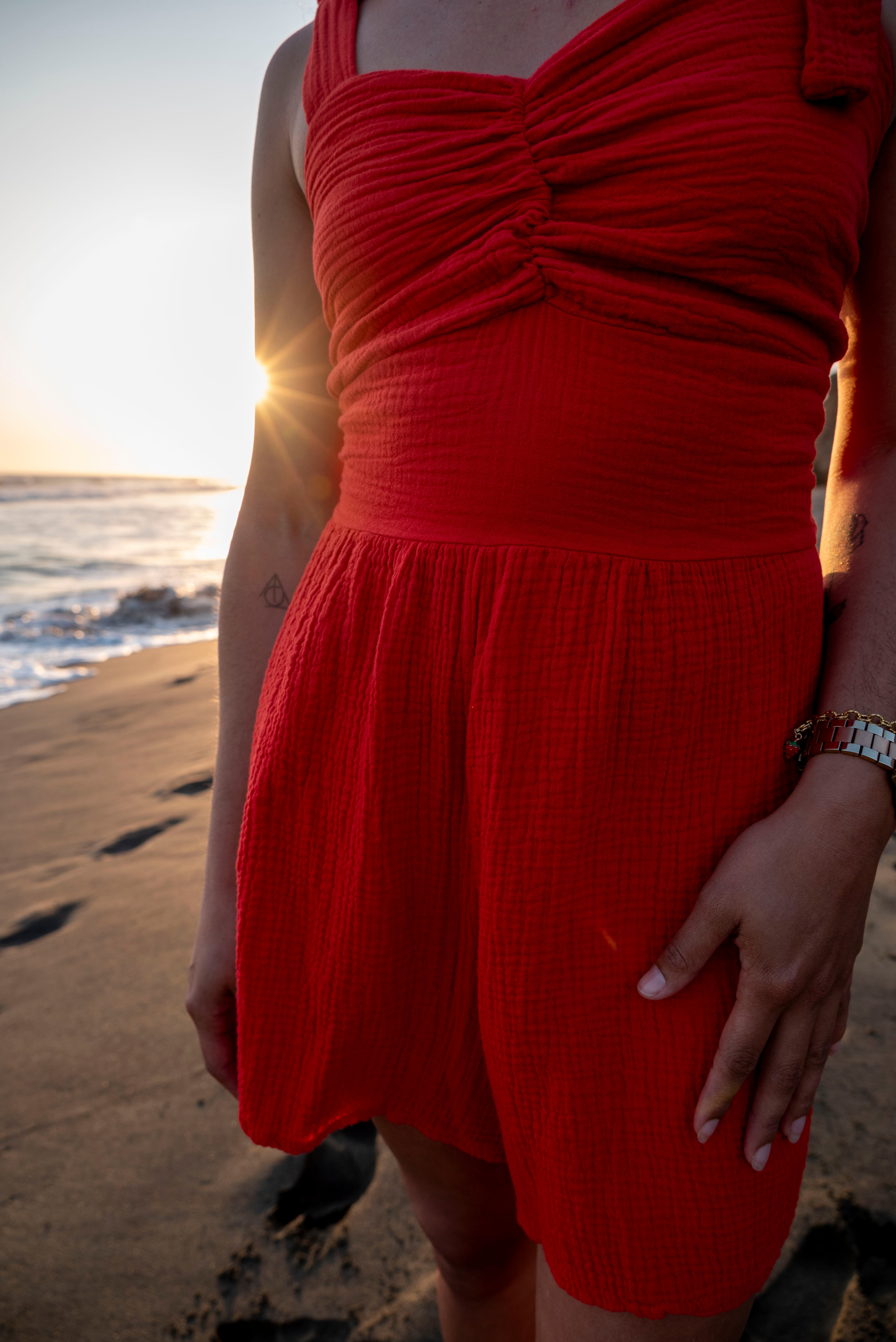 Combishort gaze de coton rouge MIAMI