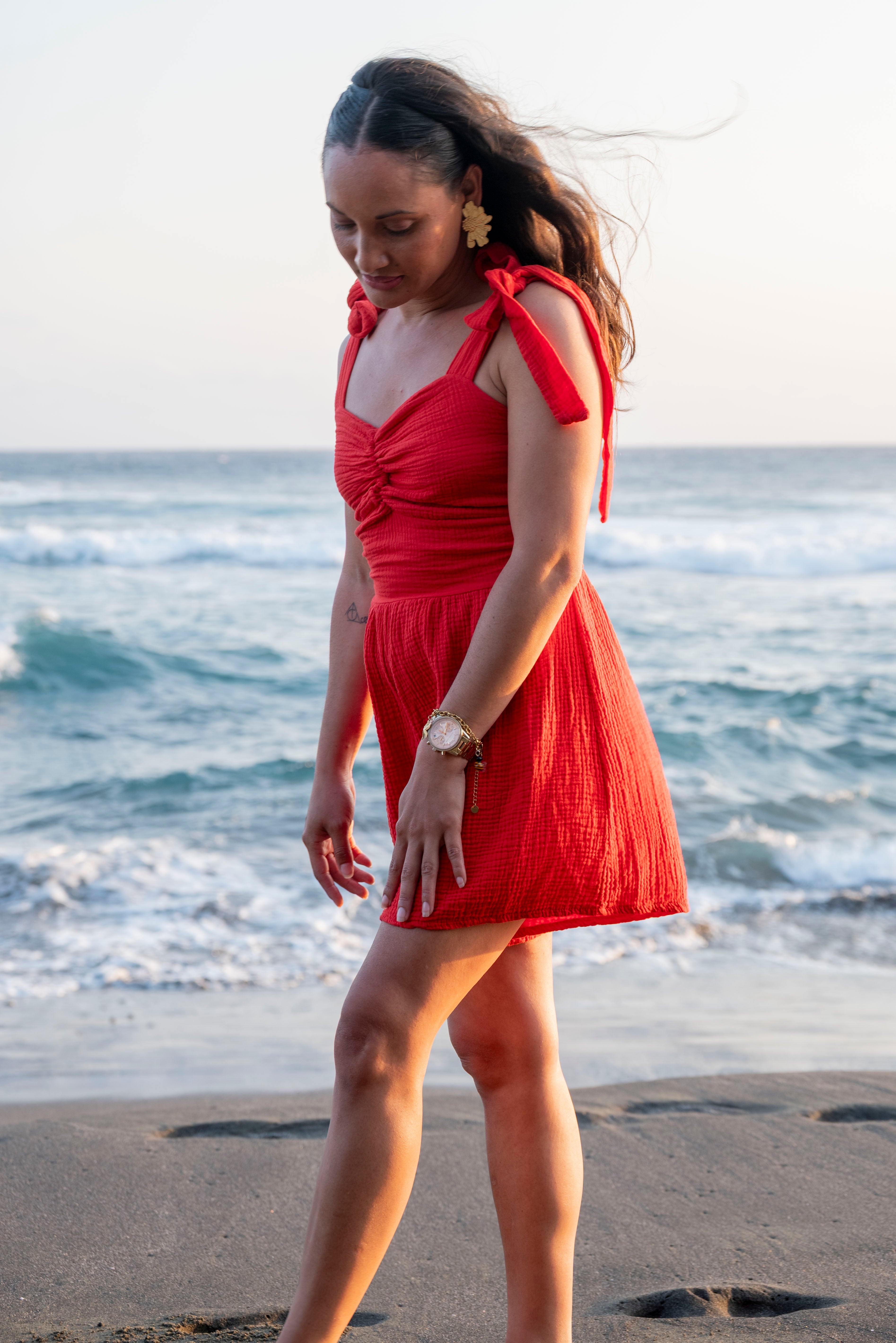 Combishort gaze de coton rouge MIAMI