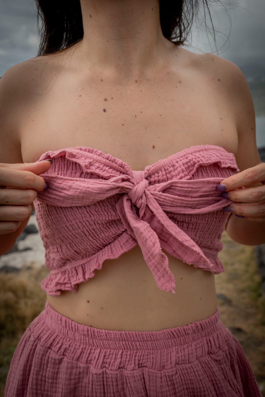 Top bandeau smocké gaze de coton ALGA