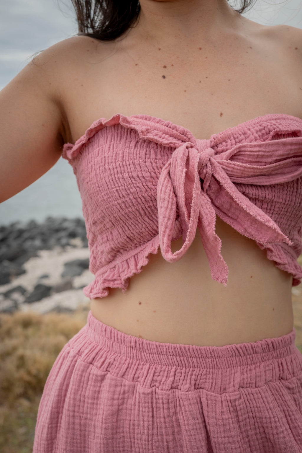 Top bandeau smocké gaze de coton ALGA