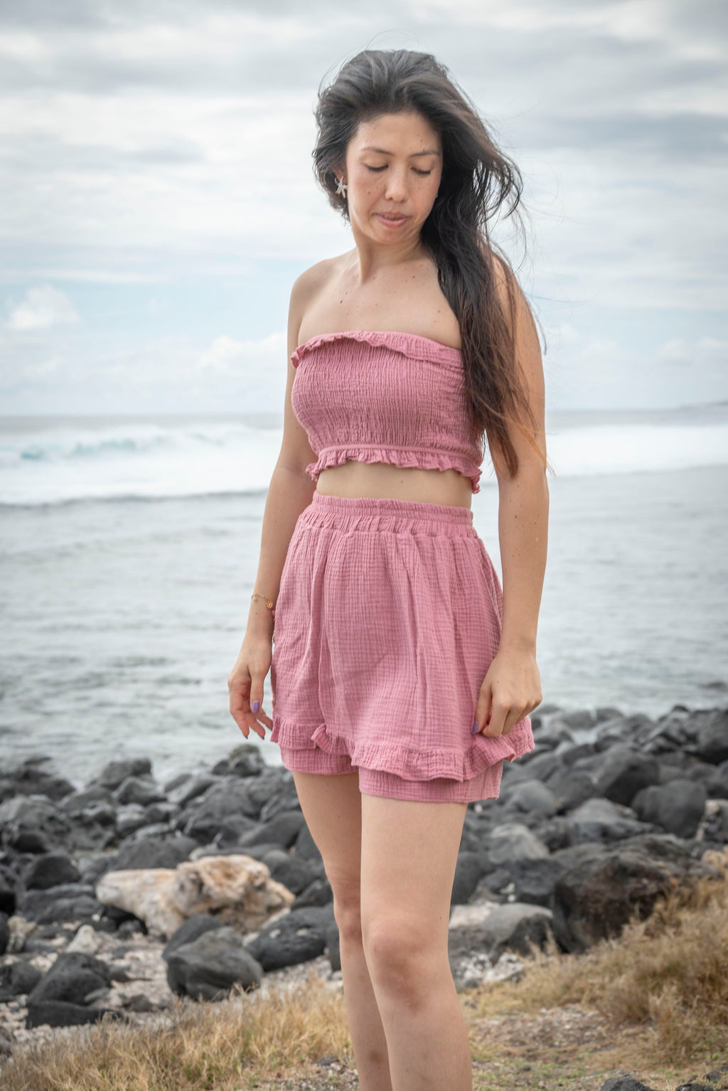 Top bandeau smocké gaze de coton ALGA