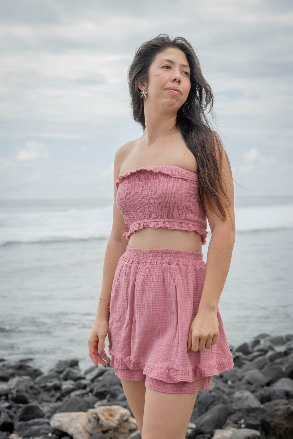 Top bandeau smocké gaze de coton ALGA