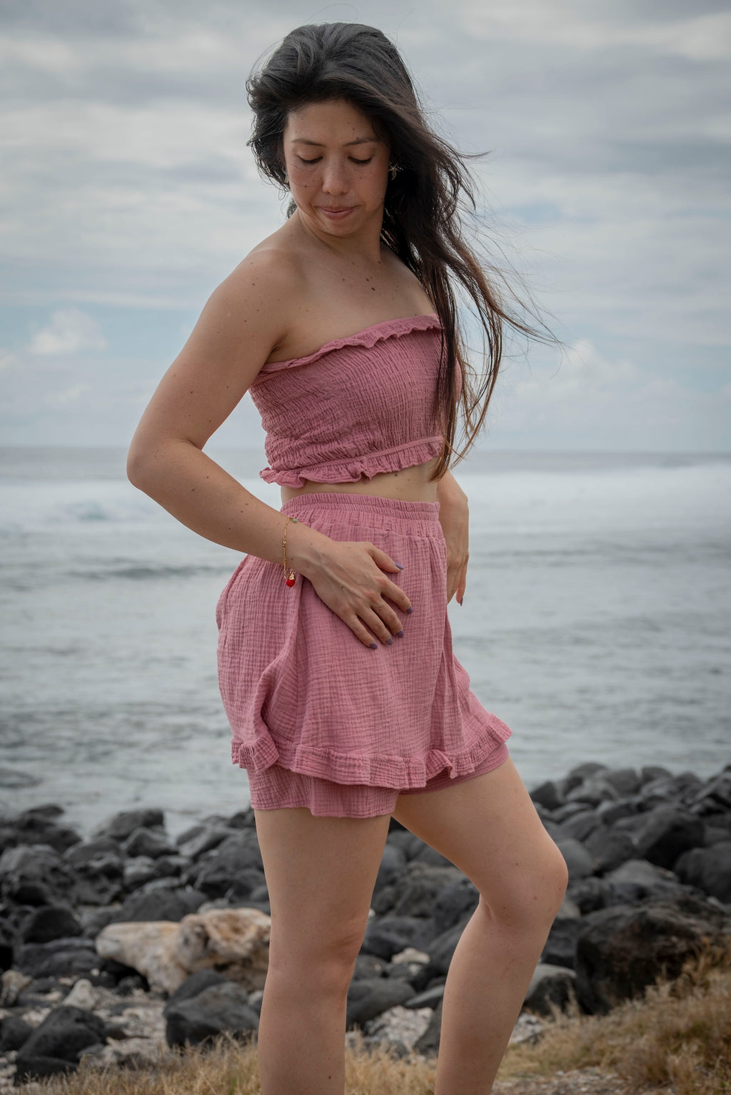 Top bandeau smocké gaze de coton ALGA