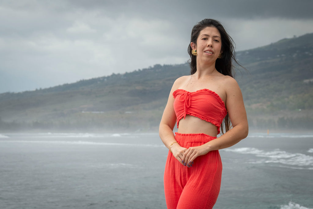 Top bandeau à nœud gaze de coton PORTO-VECCHIO