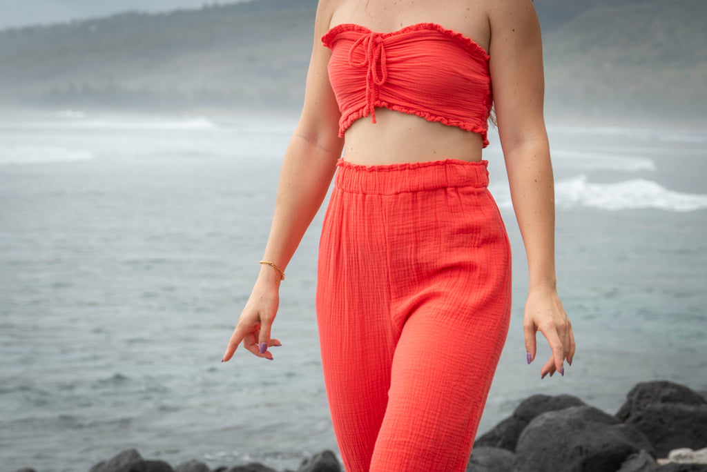 Top bandeau à nœud gaze de coton PORTO-VECCHIO