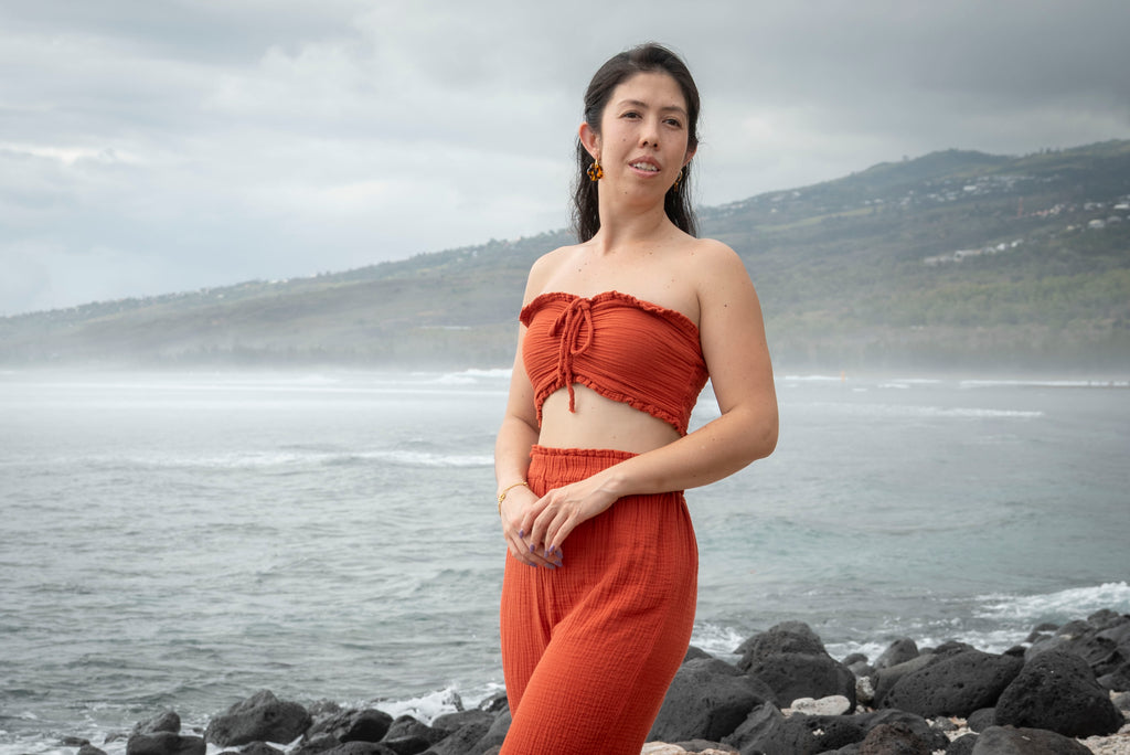 Top bandeau à nœud gaze de coton PORTO-VECCHIO