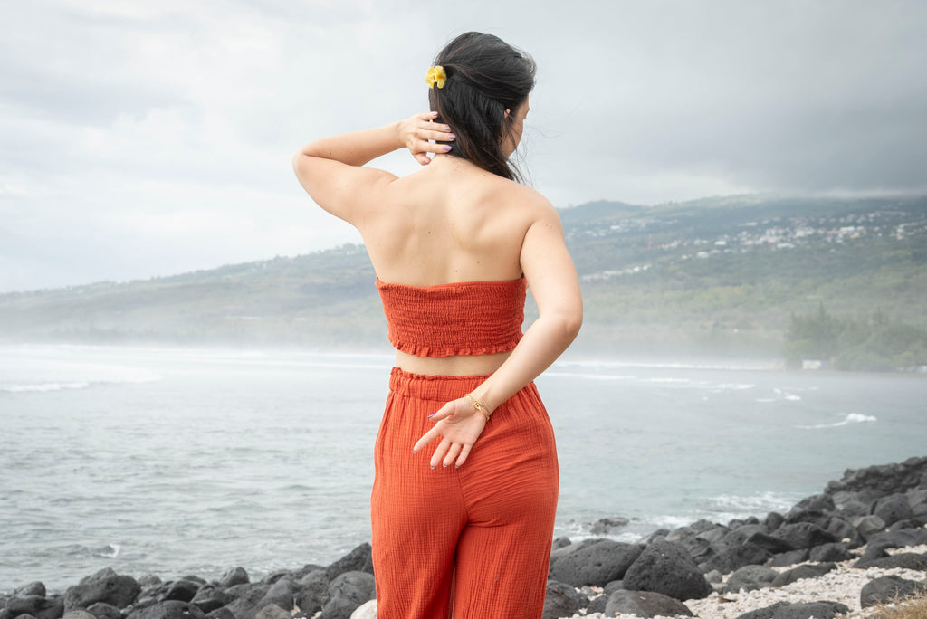 Top bandeau à nœud gaze de coton PORTO-VECCHIO