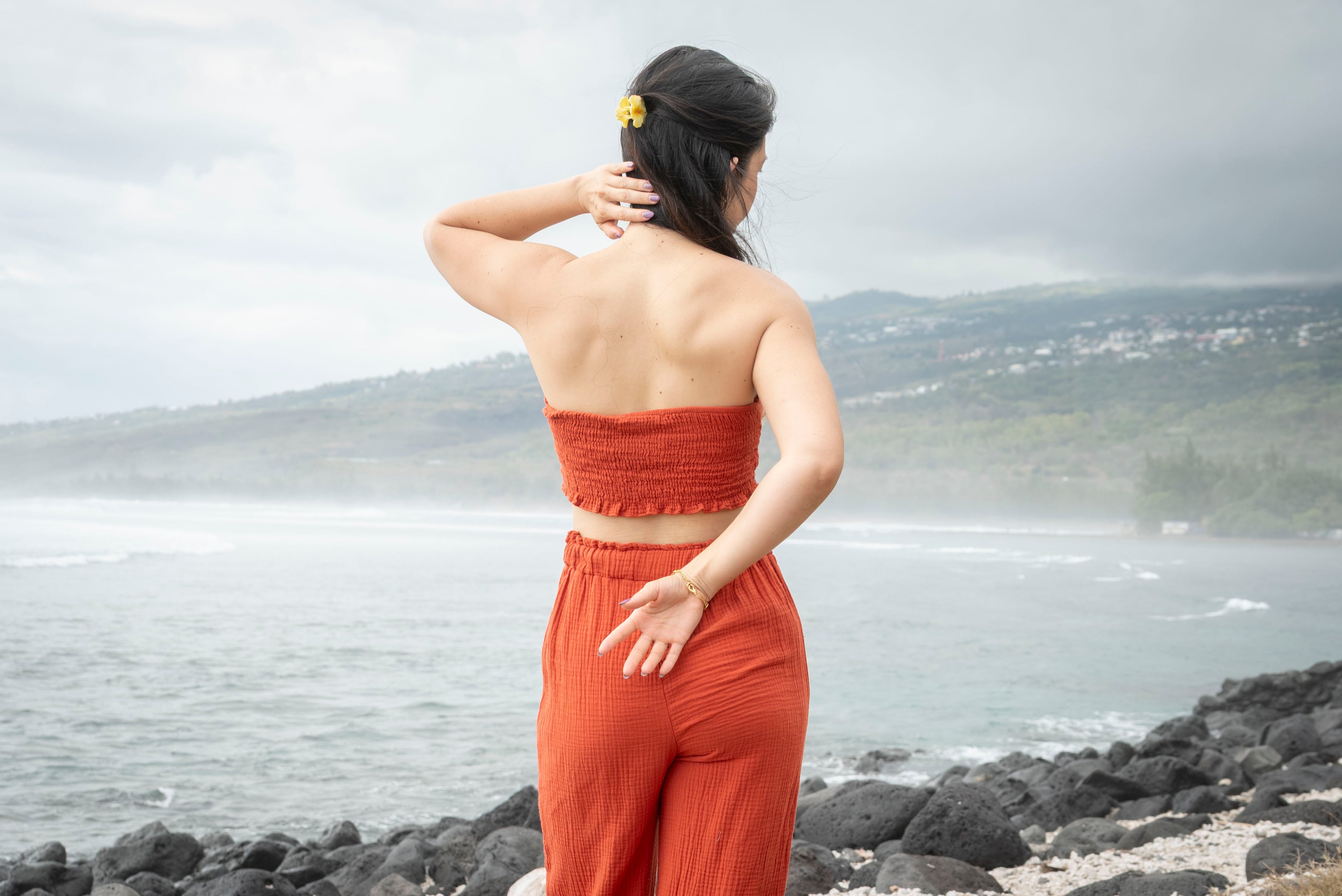 Top bandeau à nœud gaze de coton PORTO-VECCHIO