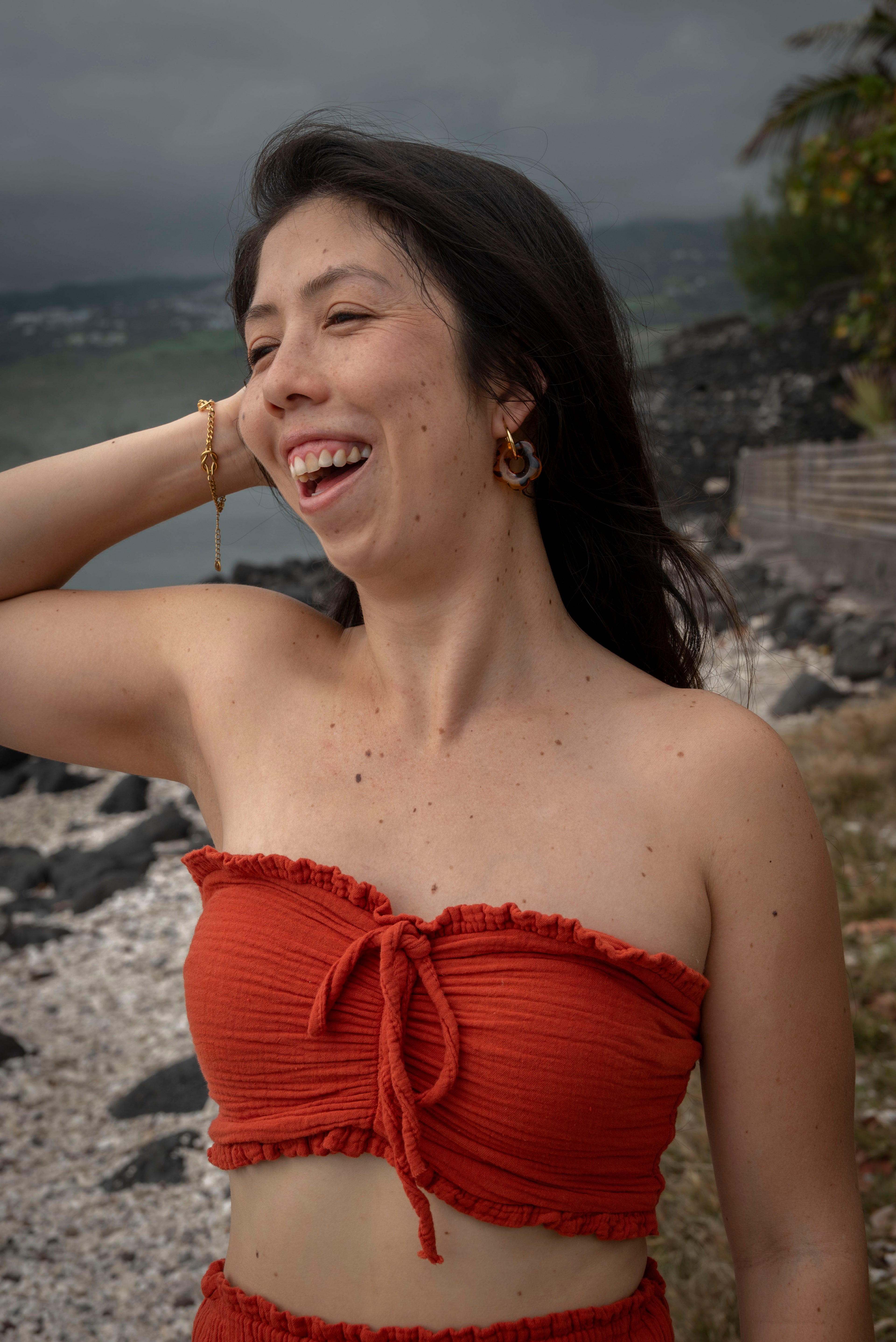 Top bandeau à nœud gaze de coton PORTO-VECCHIO