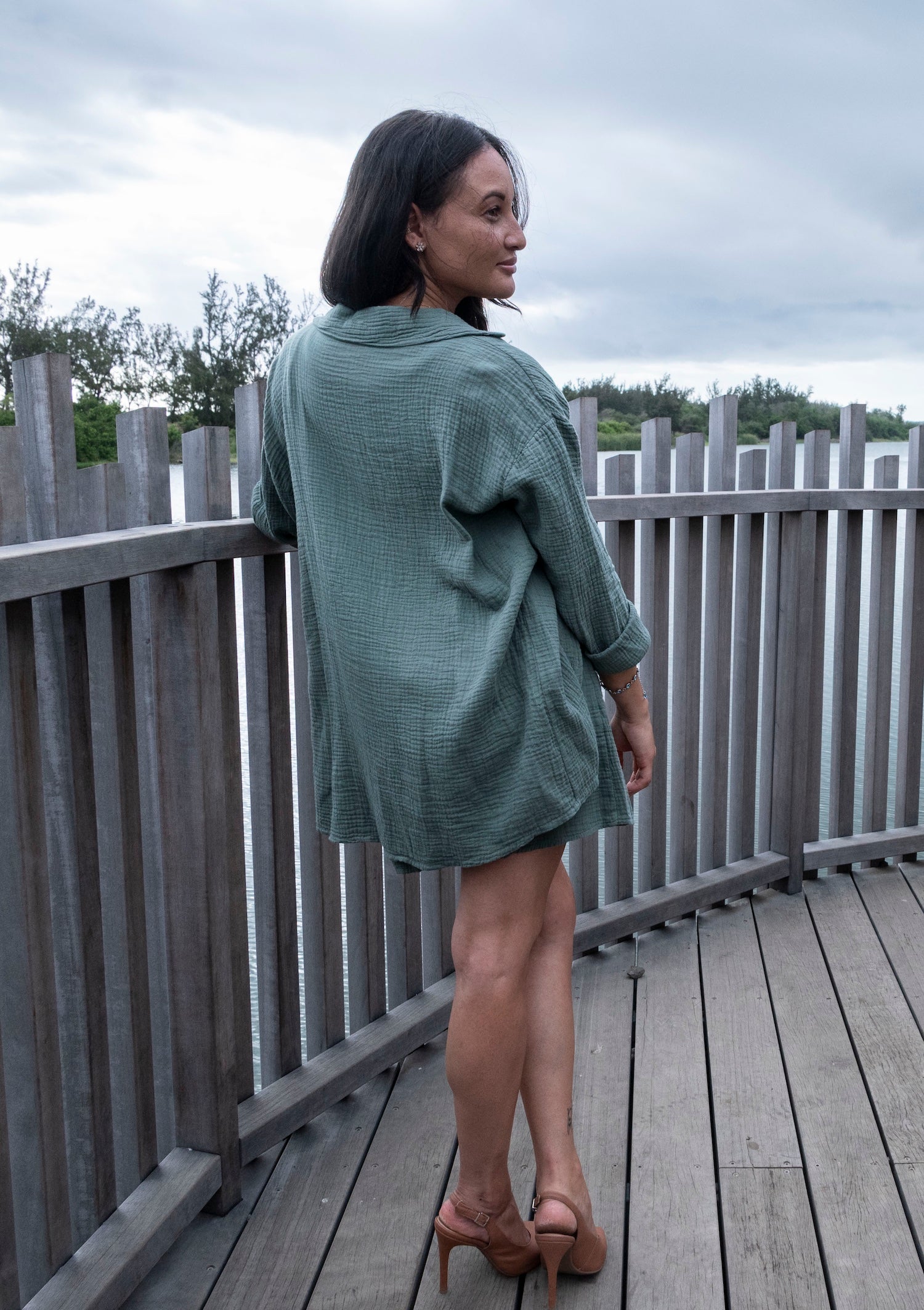 Chemise gaze de coton vert kaki BÉLEM