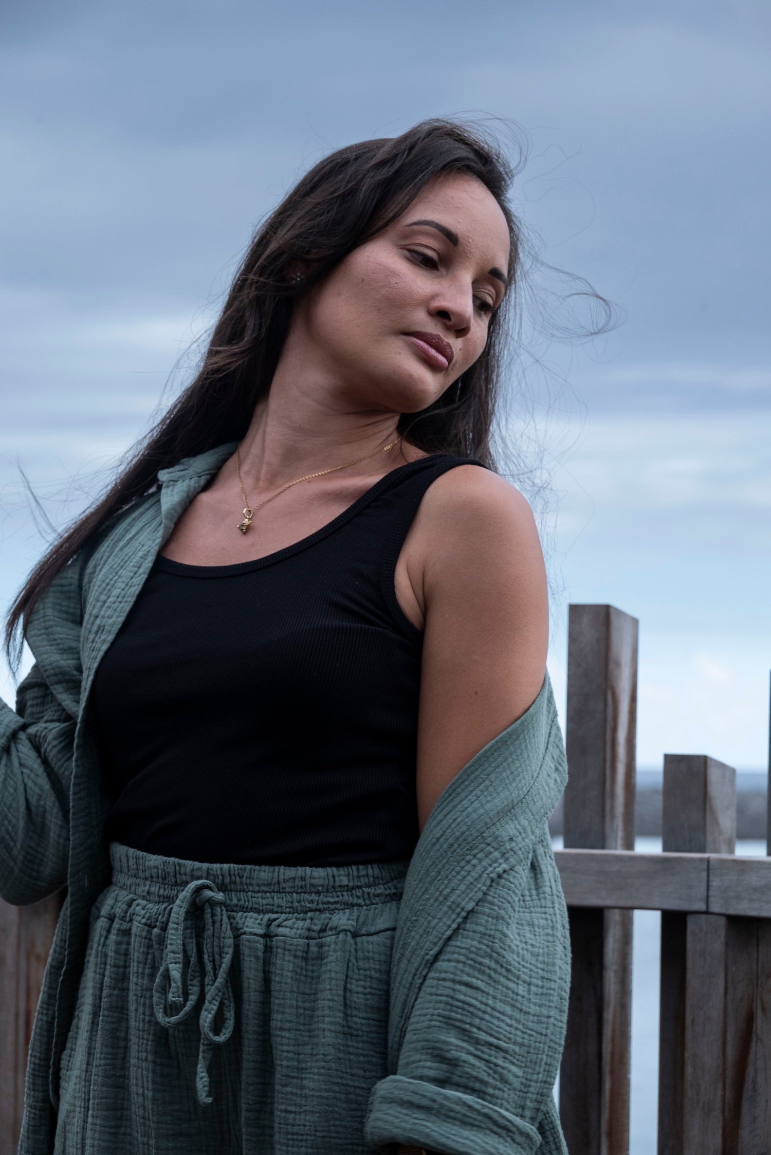 Chemise gaze de coton vert kaki BÉLEM