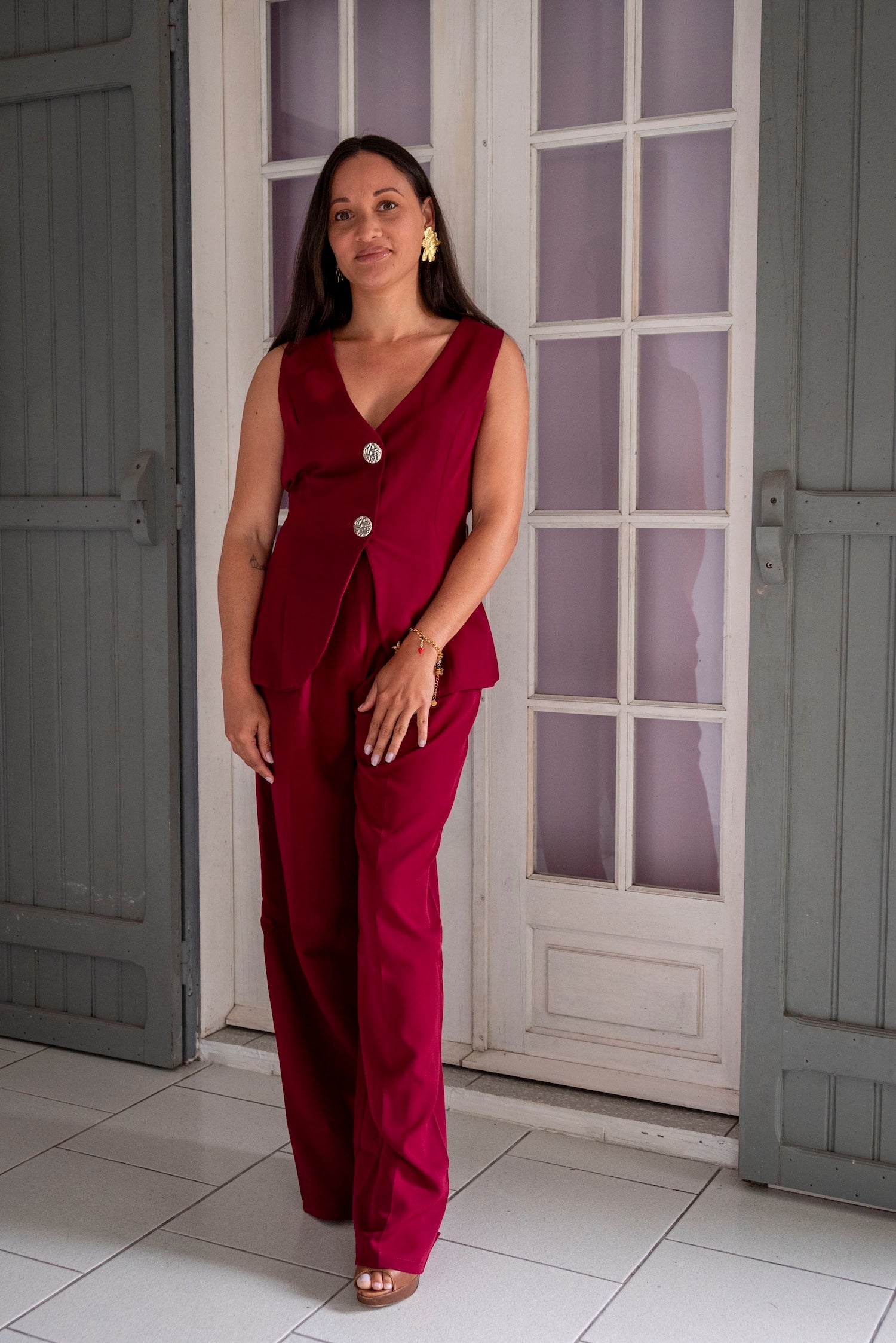 Ensemble tailleur gilet et pantalon large MILAN