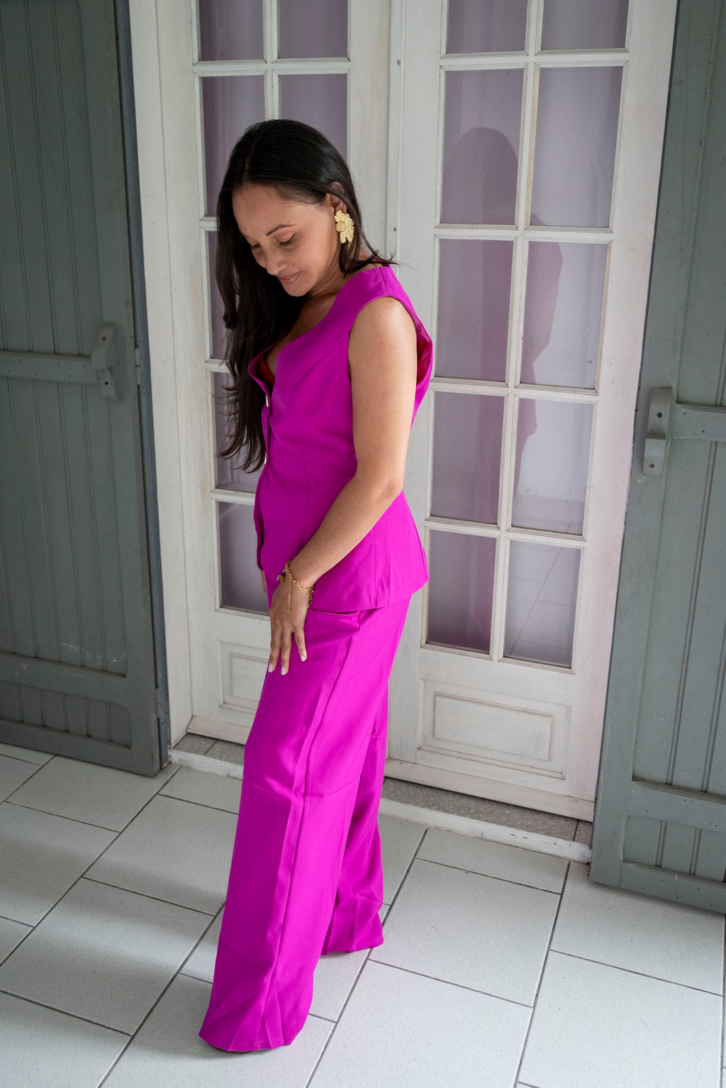 Ensemble tailleur gilet et pantalon large MILAN