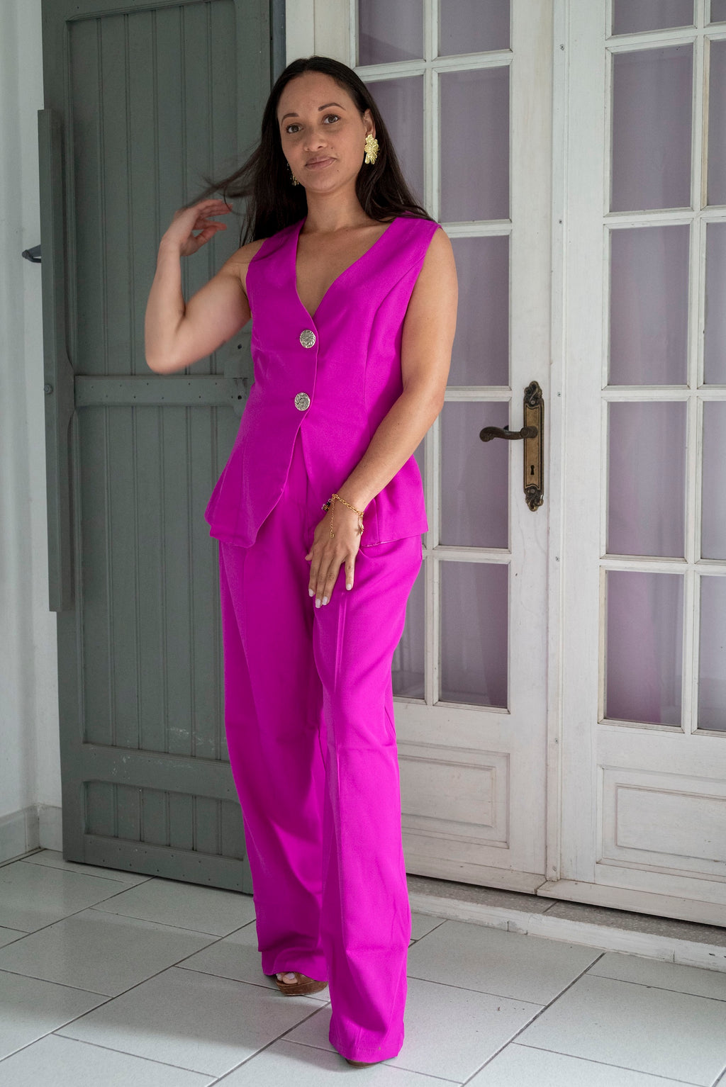 Ensemble tailleur gilet et pantalon large MILAN
