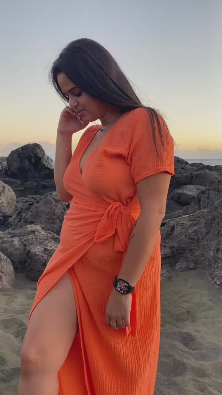 Robe longue cache-cœur en gaze de coton ENORA