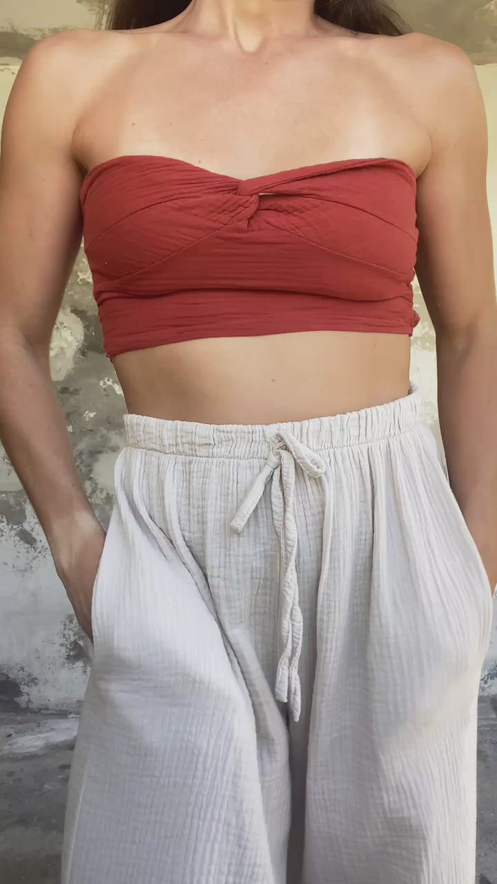 Top bandeau gaze de coton terracotta AVA