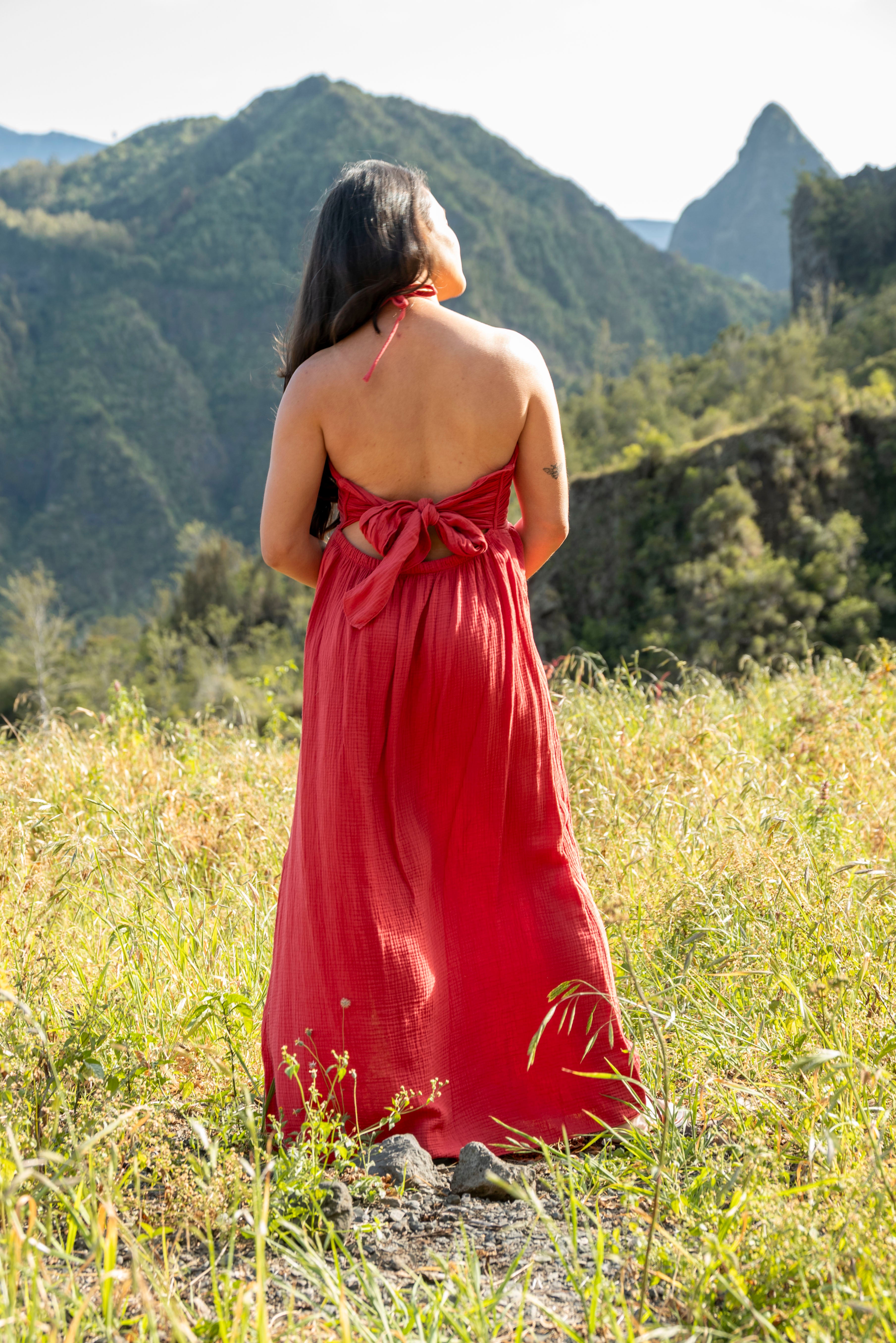 Robe décolletée dos nu gaze de coton JULIE
