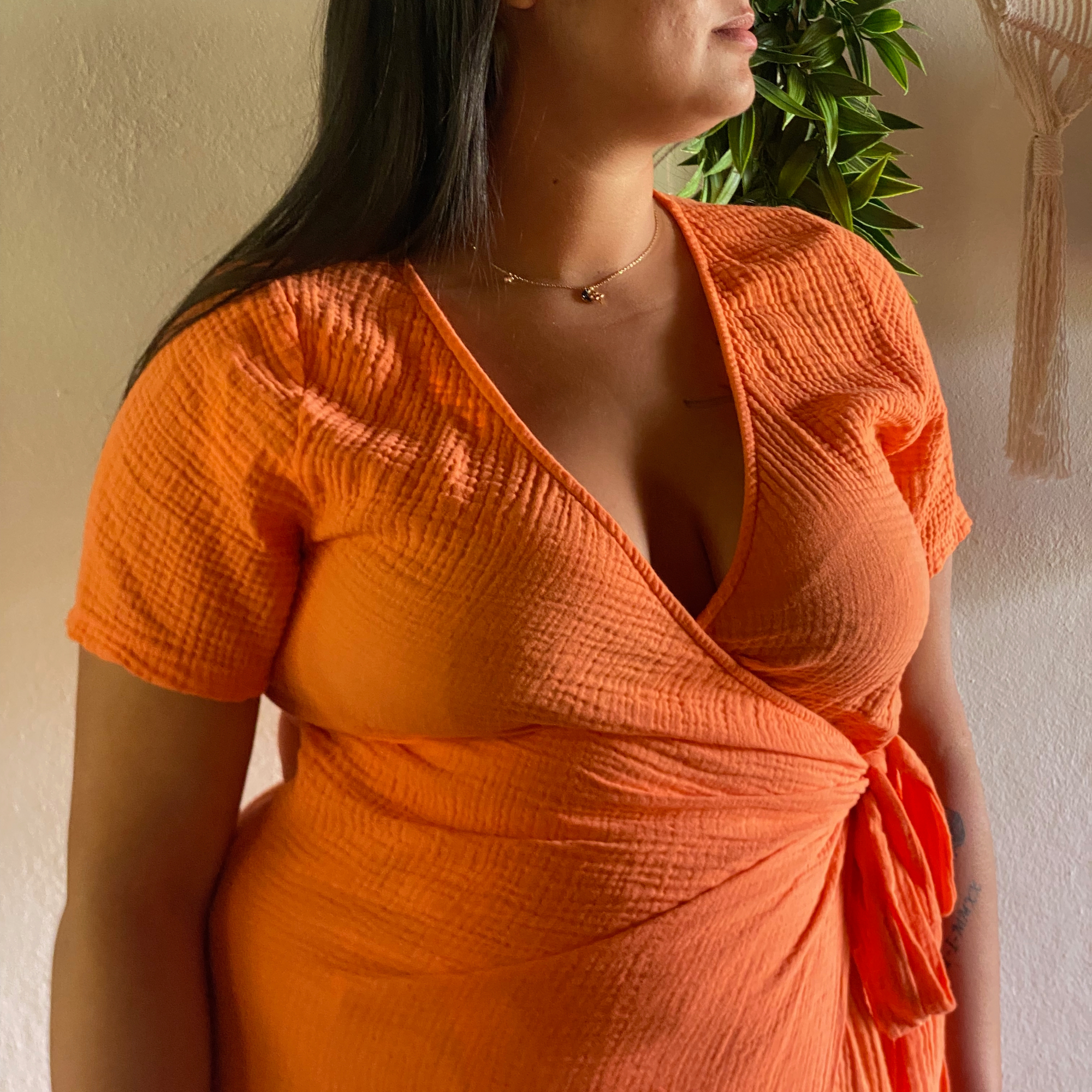 Robe longue cache-cœur en gaze de coton ENORA