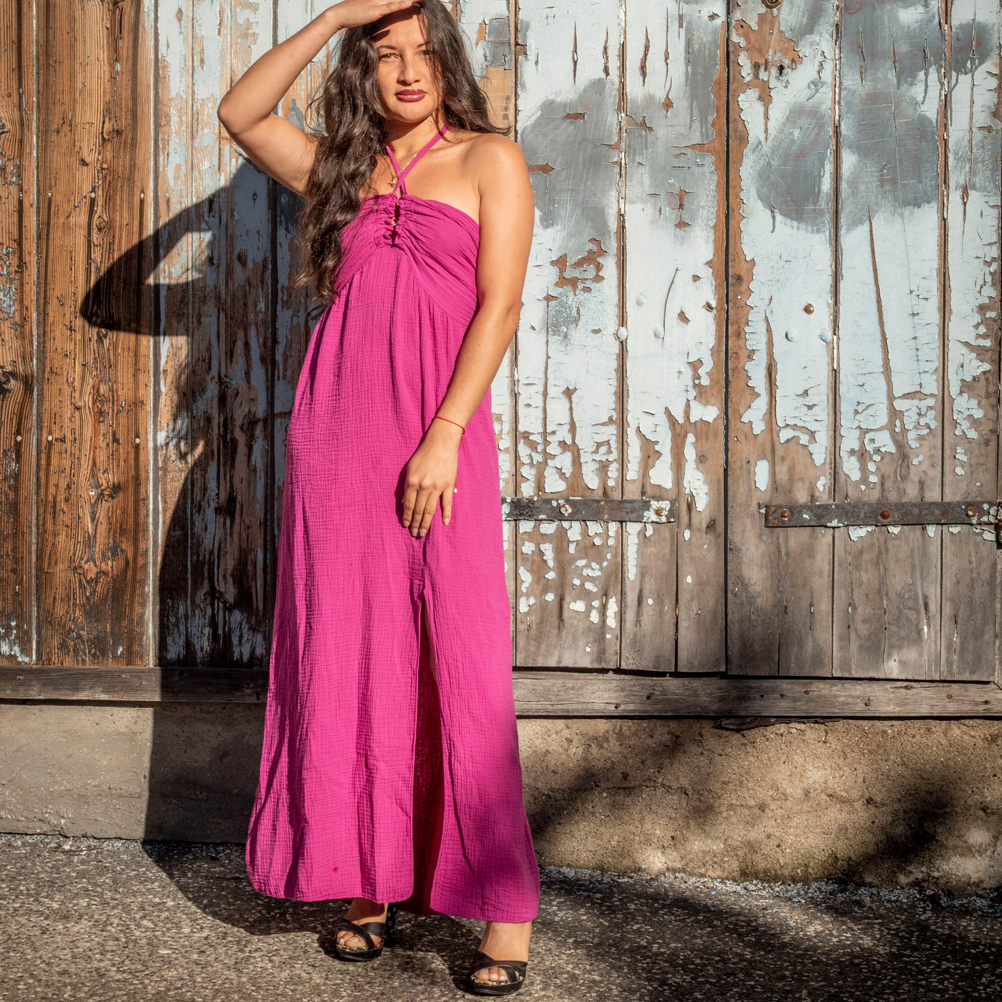 Robe décolletée dos nu en gaze de coton JULIE