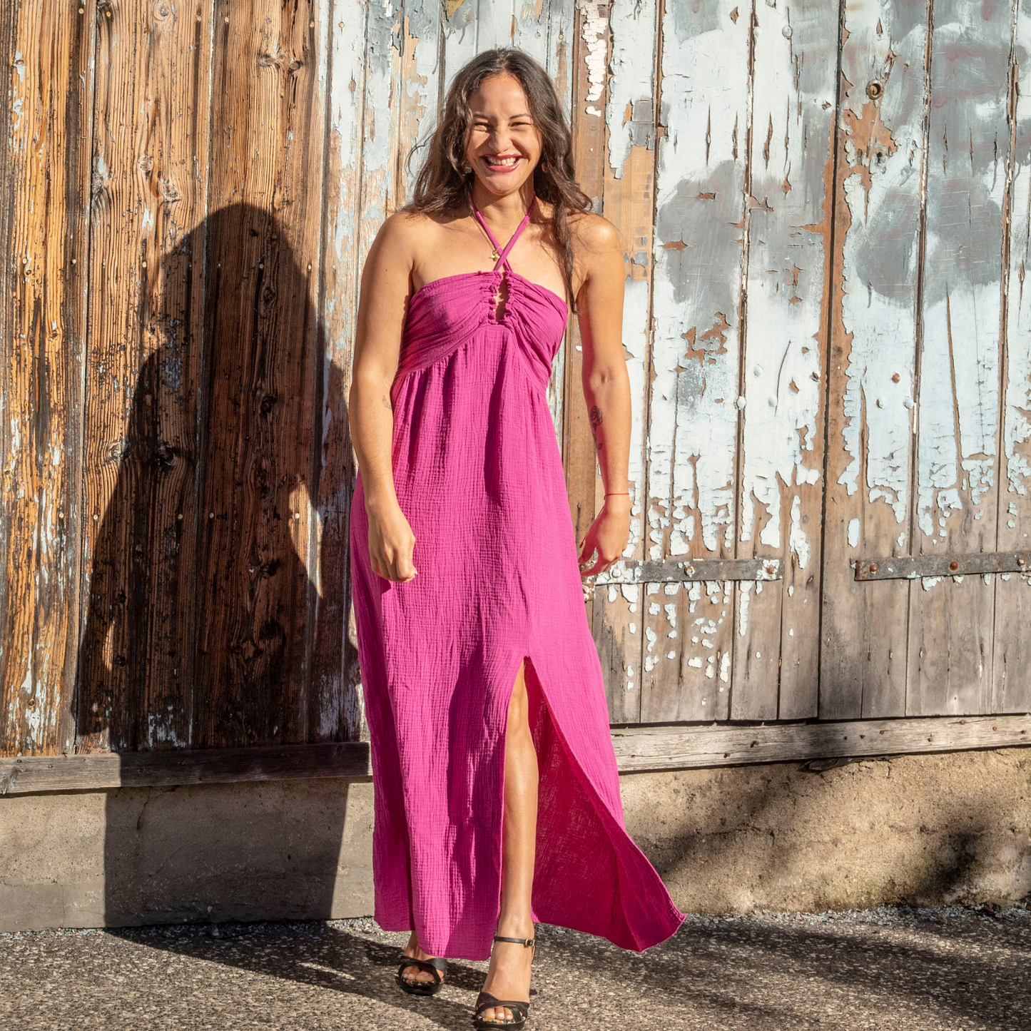 Robe décolletée dos nu en gaze de coton JULIE