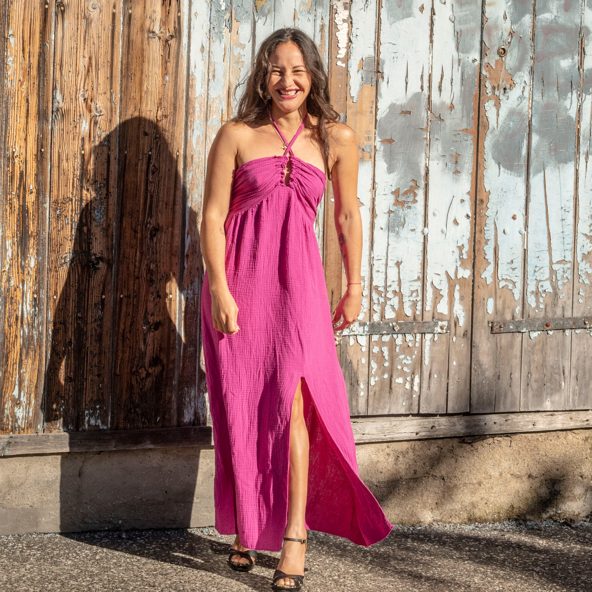 Robe décolletée dos nu en gaze de coton JULIE