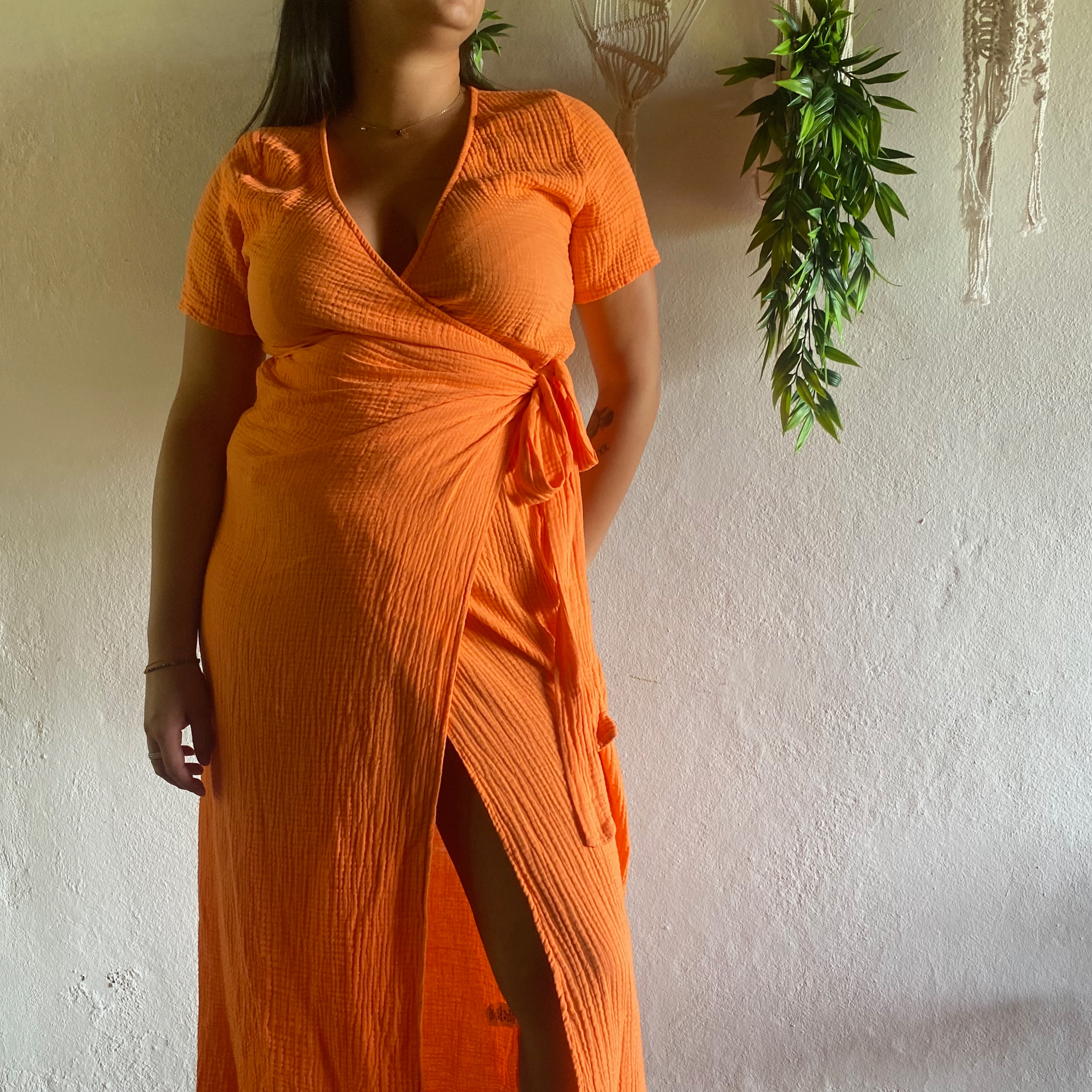 Robe longue cache-cœur en gaze de coton ENORA