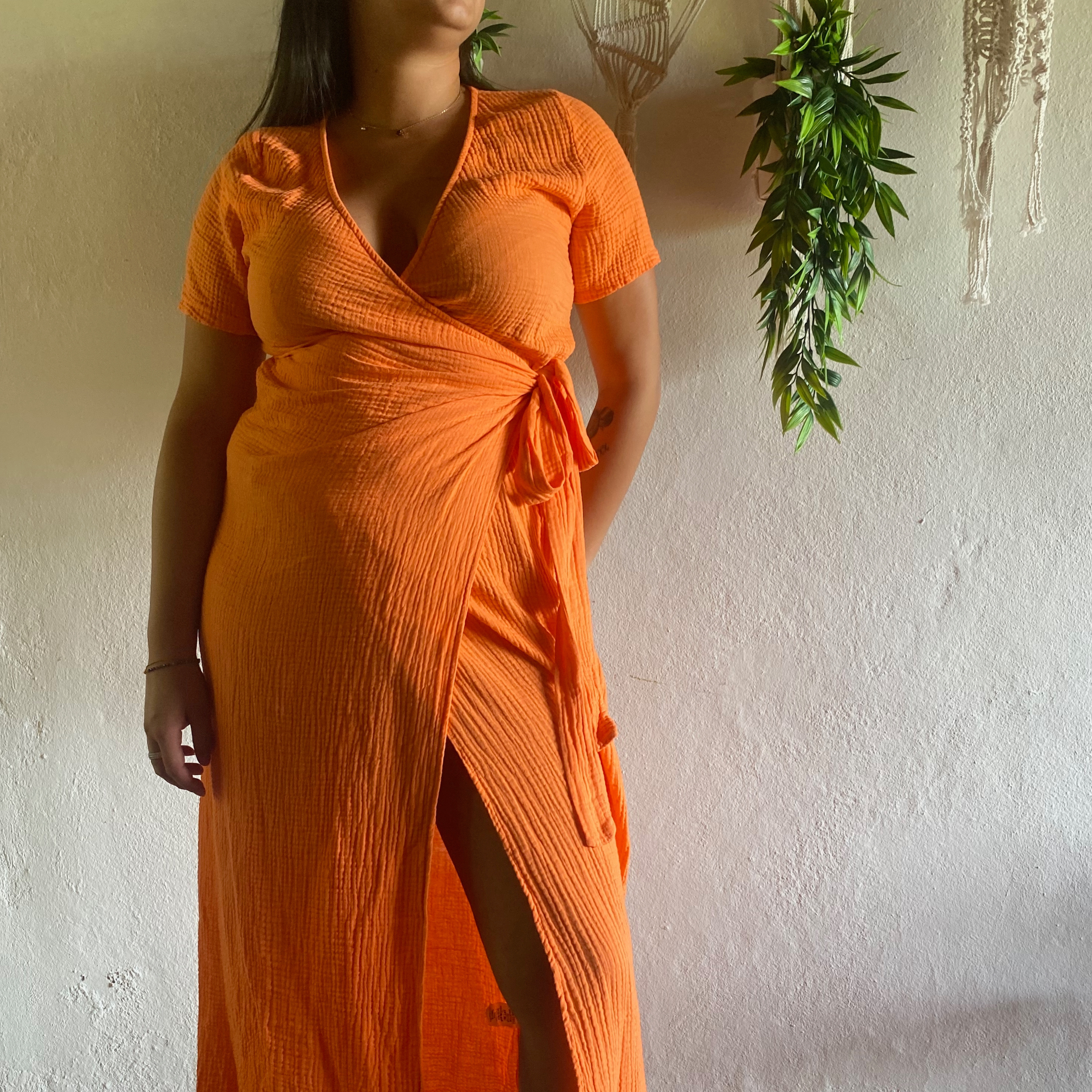 Robe longue cache-cœur en gaze de coton ENORA