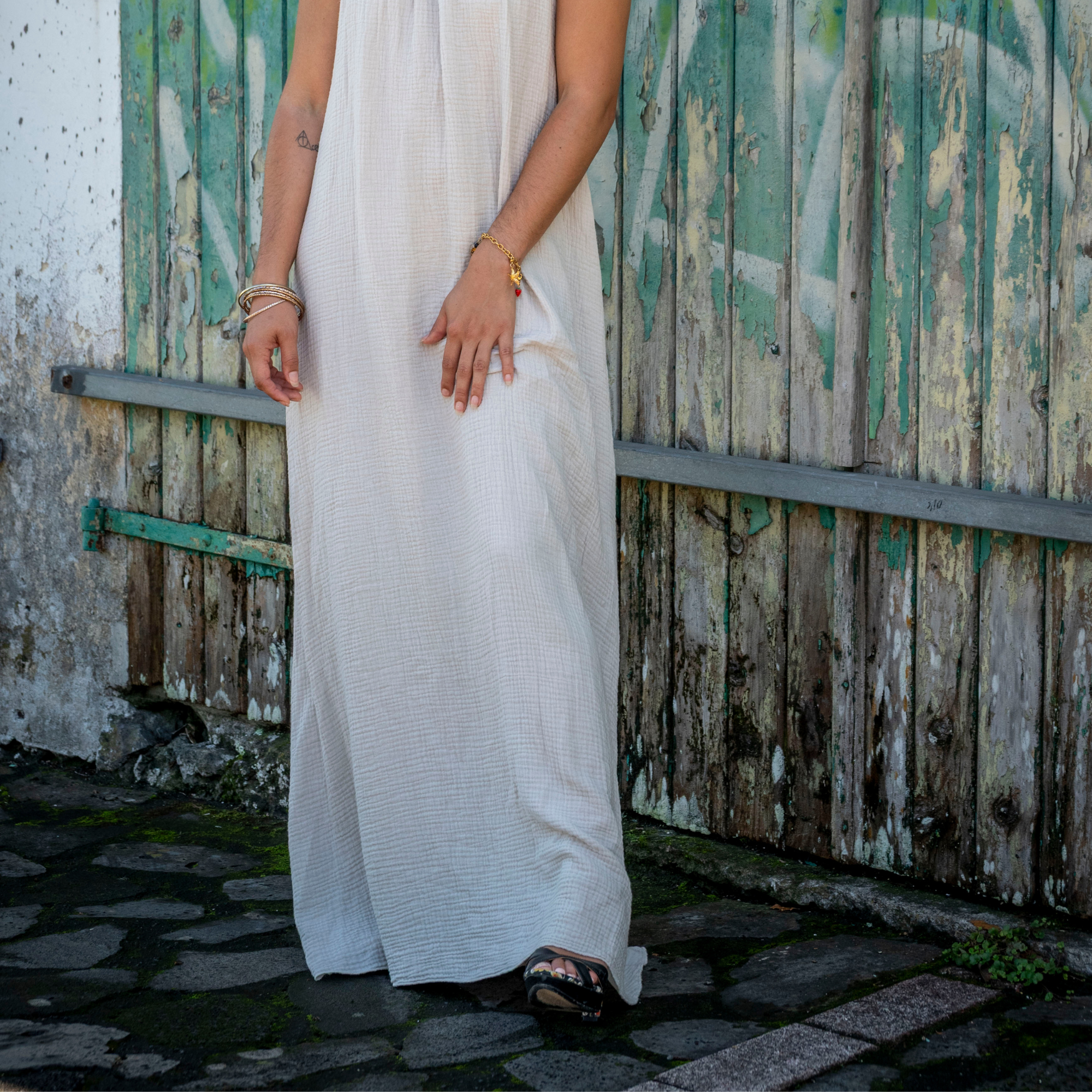 Robe longue dos nu gaze de coton EMMA
