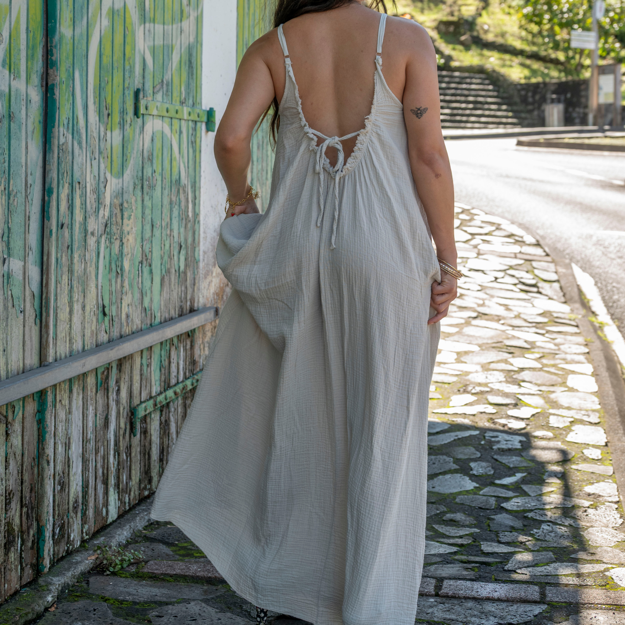 Robe longue dos nu gaze de coton EMMA